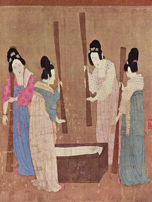 Chinese women making silk