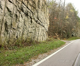 Rock face that has been dynamited to make way for a road