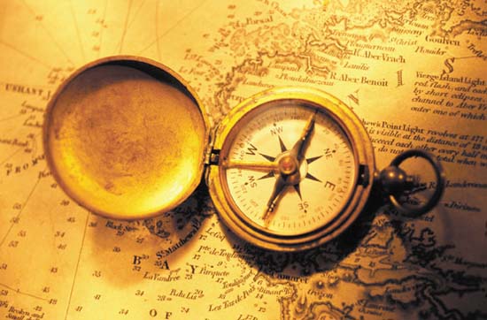 Magnitic compass with nautical chart