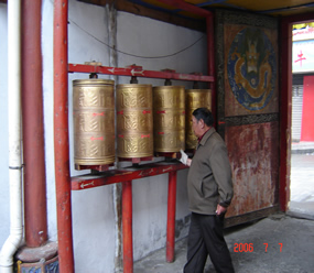 Buddhist Temple Prayer Wheels in Kangding, China
