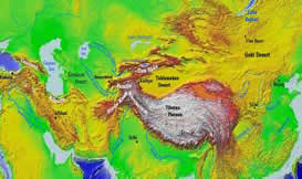 Physical features along the Silk Road map