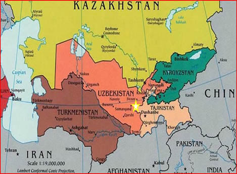 Map of Samarkand in Central Asia
