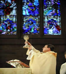 Priest giving the Eucharist