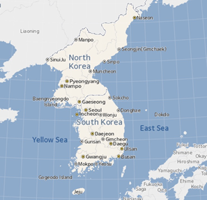 Physical Map of South Korea