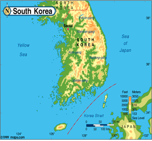 Physical Map of South Korea